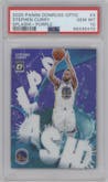 Stephen Curry from the 2020-21 Panini Donruss Optic set featuring a Purple parallel graded by PSA and given an overall grade of 10.