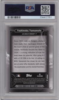 Yoshinobu Yamamoto from the 2024 Topps Cosmic Chrome set graded by PSA and given an overall grade of 10.