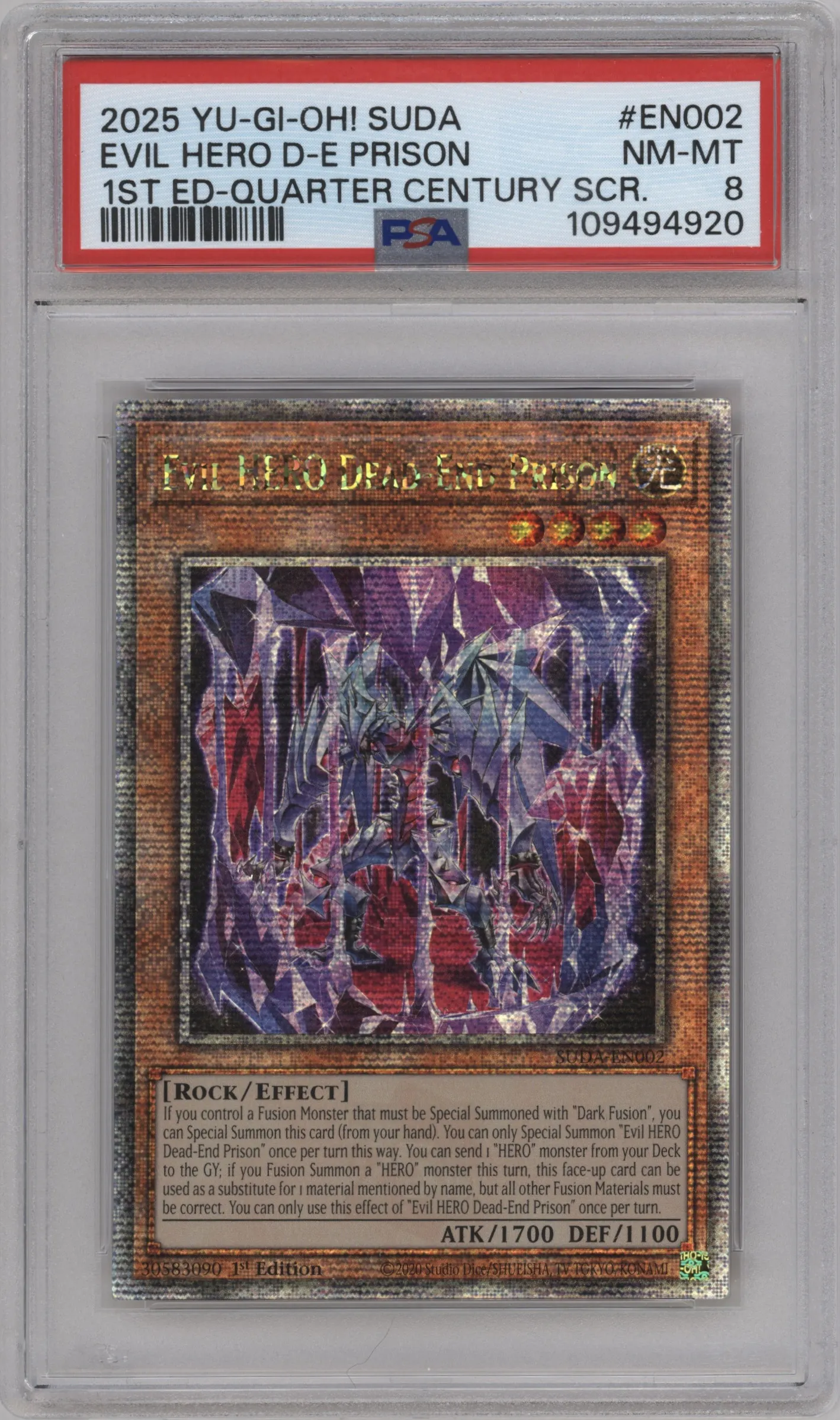 2025 Yu-Gi-Oh! Supreme Darkness Evil HERO Dead-End Prison Quarter Century SCR PSA 8