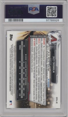 Jazz Chisholm from the 2017 Bowman Chrome set graded by PSA and given an overall grade of 10.