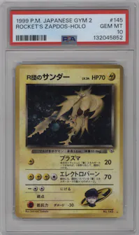 Rocket's Zapdos from the 1999 Pokemon JPN set graded by PSA and given an overall grade of 10.