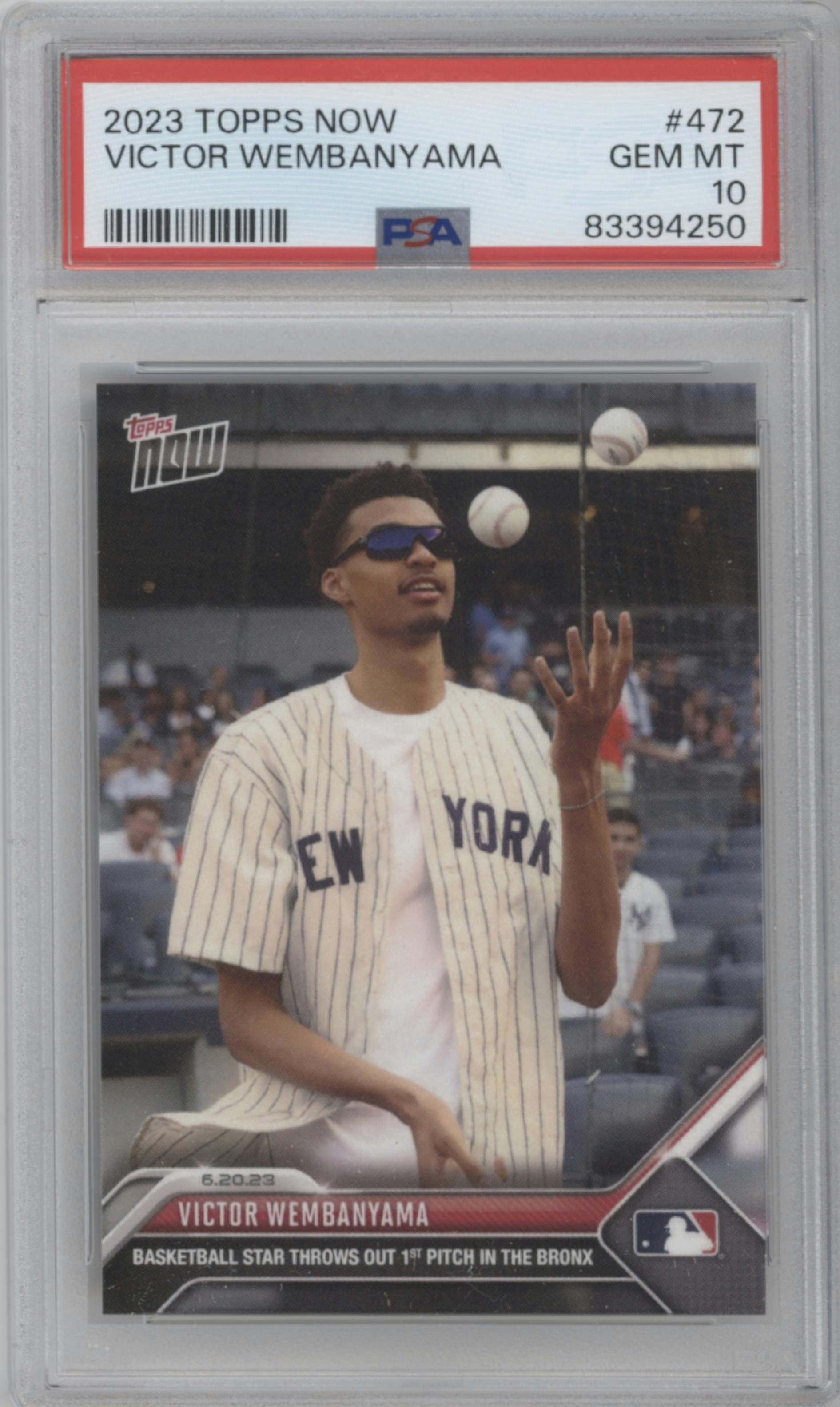 Victor Wembanyama from the 2023 Topps Now set graded by PSA and given an overall grade of 10.
