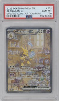 Alakazam EX from the 2023 Pokemon SV set graded by PSA and given an overall grade of 10.
