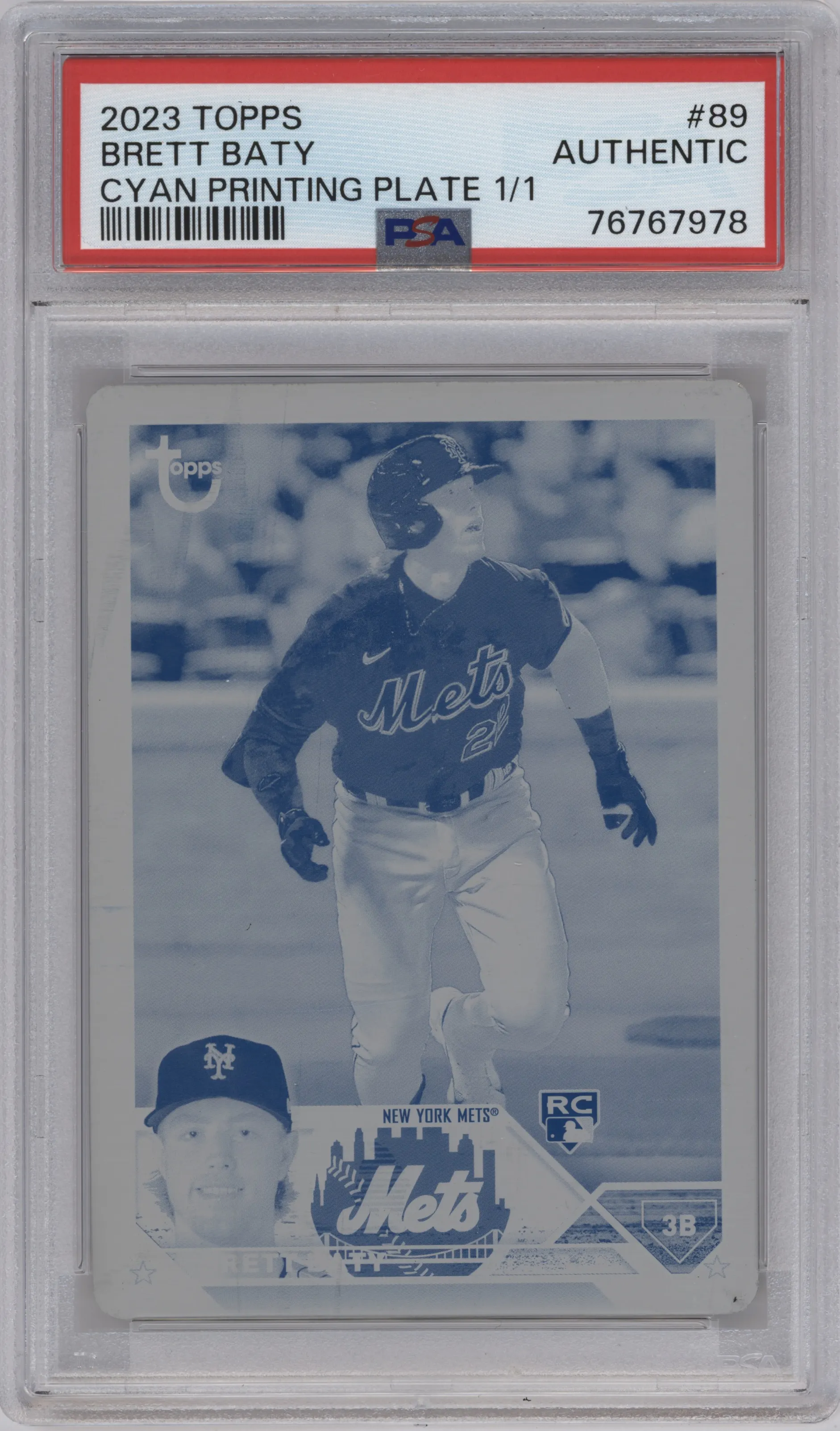2023 Topps Series 1 Brett Baty Printing Plate Cyan PSA AUTHENTIC PSA