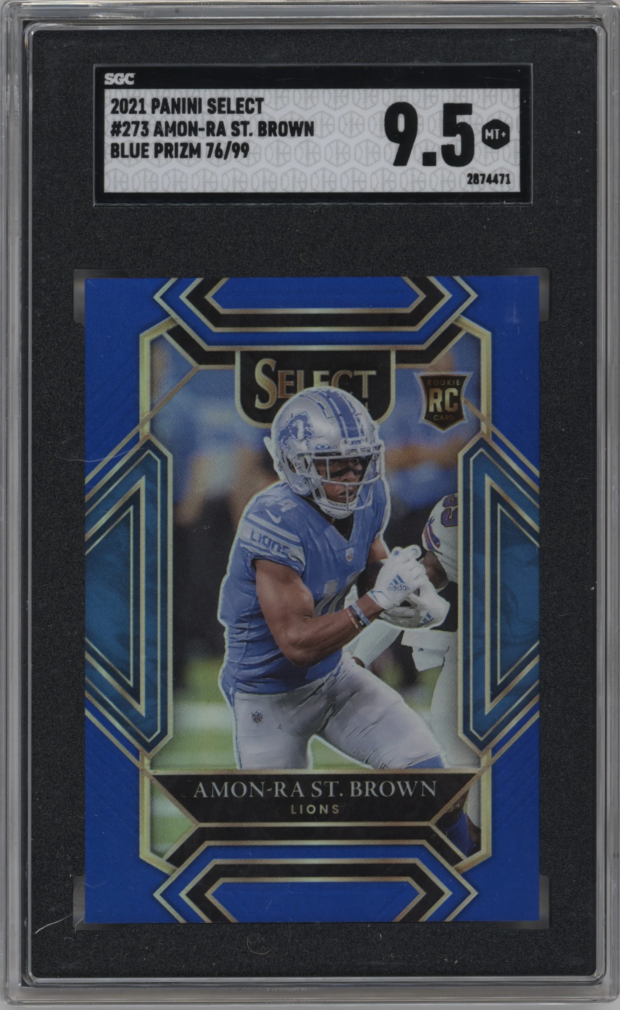 2021 Panini Select Club Lvl. Amon-Ra St. Brown Blue Prizm SGC 9.5