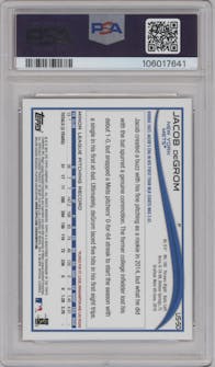 Jacob DeGrom from the 2014 Topps Update set featuring a Red Hot Foil parallel graded by PSA and given an overall grade of 10.