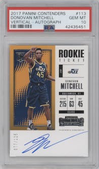 Donovan Mitchell from the 2017-18 Panini Contenders set graded by PSA and given an overall grade of 10.