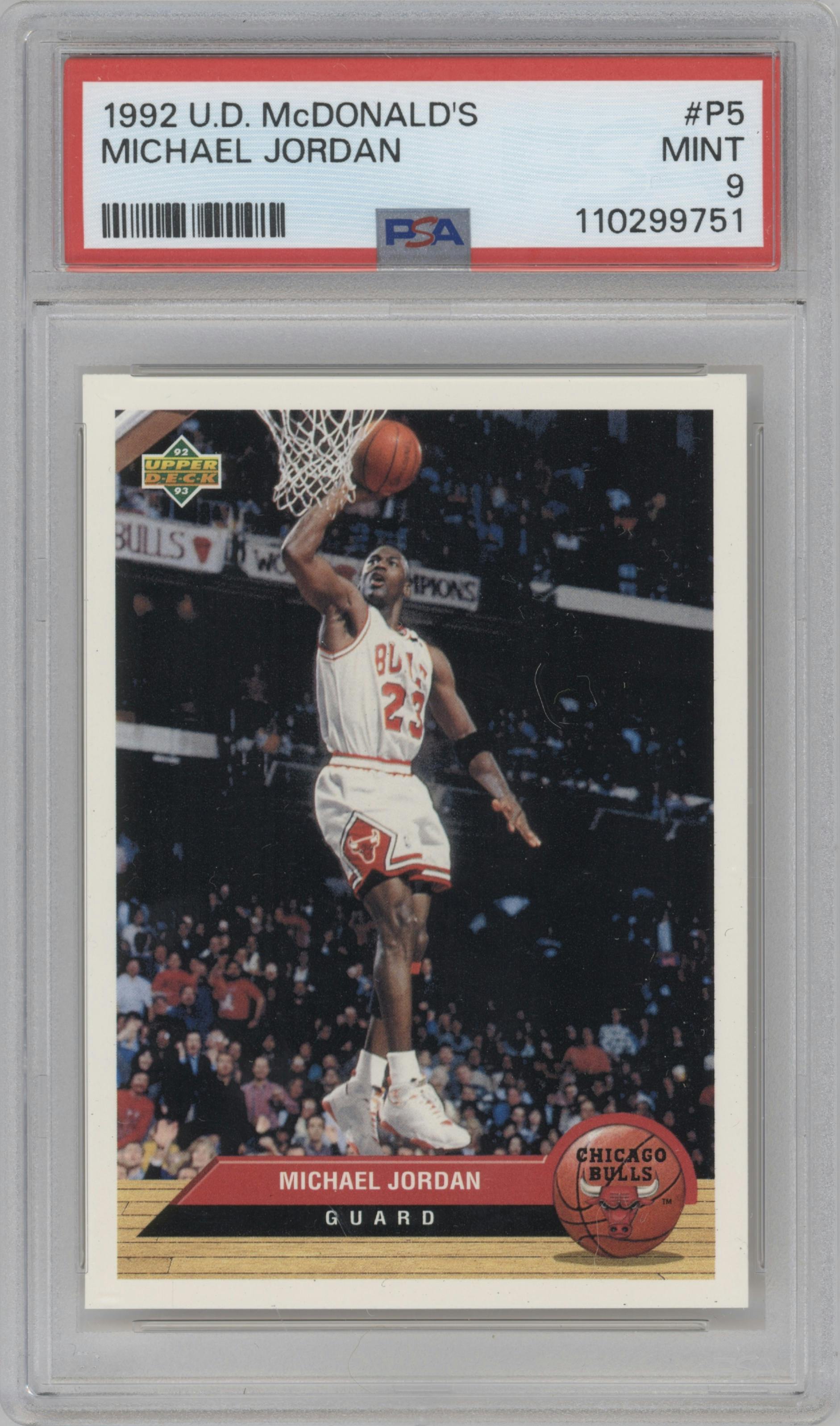 Michael Jordan from the 1992-93 UD McDonald's set graded by PSA and given an overall grade of 9.