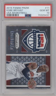 Kobe Bryant from the 2015-16 Panini Prizm  set graded by PSA and given an overall grade of 10.