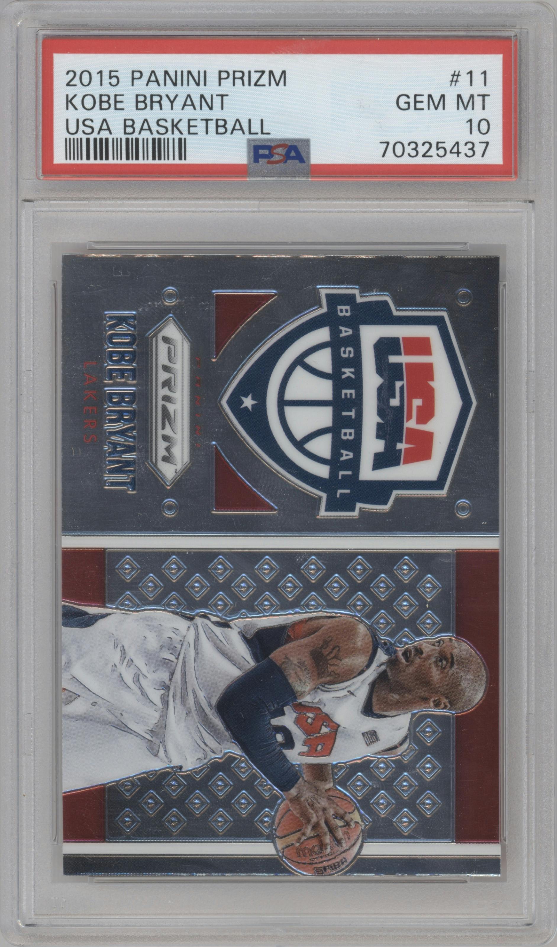 Kobe Bryant from the 2015-16 Panini Prizm  set graded by PSA and given an overall grade of 10.