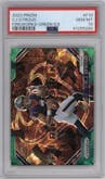 C.J. Stroud from the 2023 Panini Prizm set featuring a Green Ice parallel graded by PSA and given an overall grade of 10.