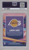 LeBron James from the 2023-24 Panini Hoops Premium Stock set featuring a Silver Prizm parallel graded by PSA and given an overall grade of 10.
