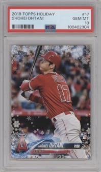 Shohei Ohtani from the 2018 Topps Holiday set graded by PSA and given an overall grade of 10.