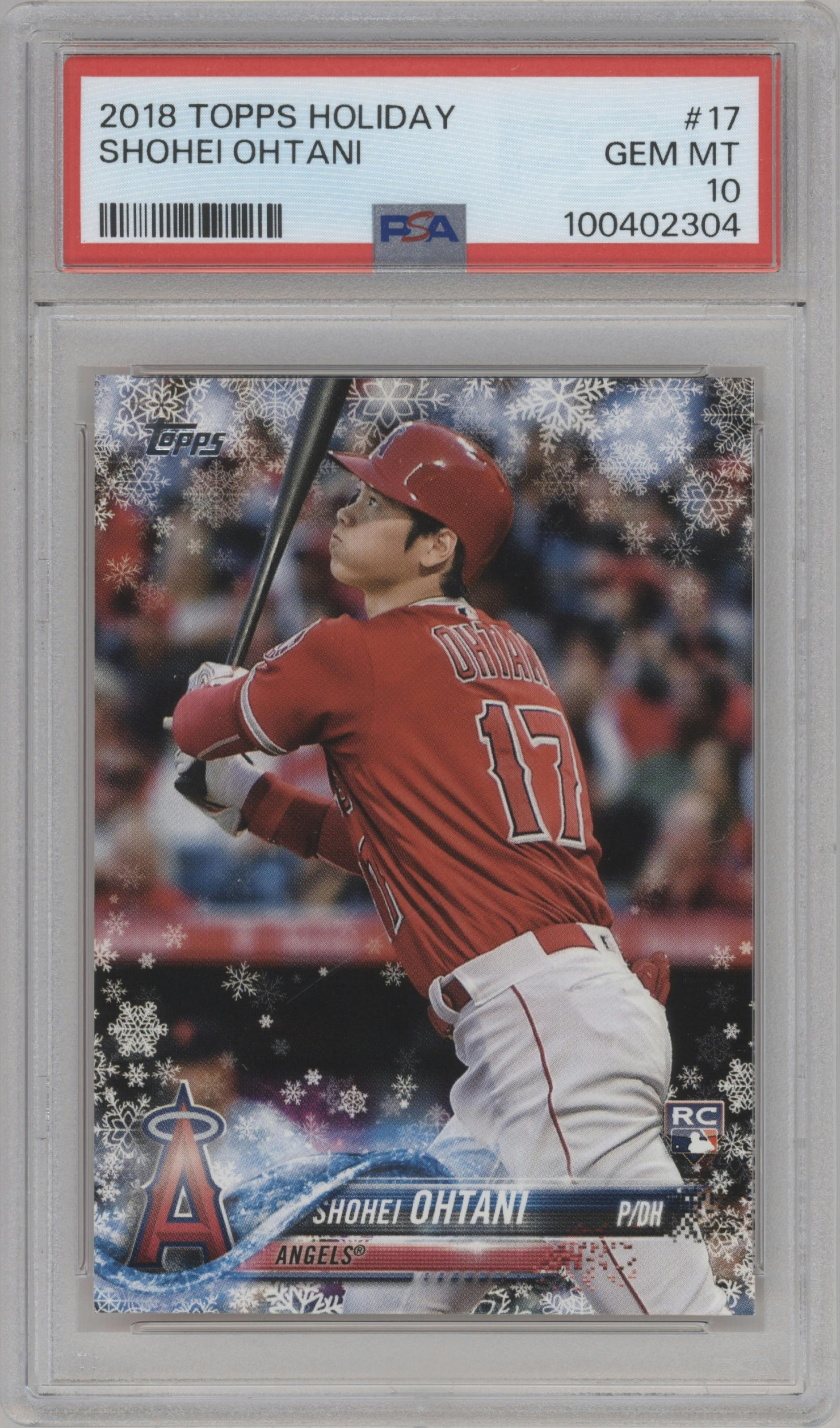 Shohei Ohtani from the 2018 Topps Holiday set graded by PSA and given an overall grade of 10.
