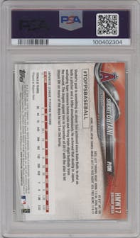Shohei Ohtani from the 2018 Topps Holiday set graded by PSA and given an overall grade of 10.