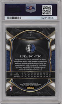 Luka Doncic from the 2020-21 Panini Select  set featuring a Blue Retail parallel graded by PSA and given an overall grade of 10.