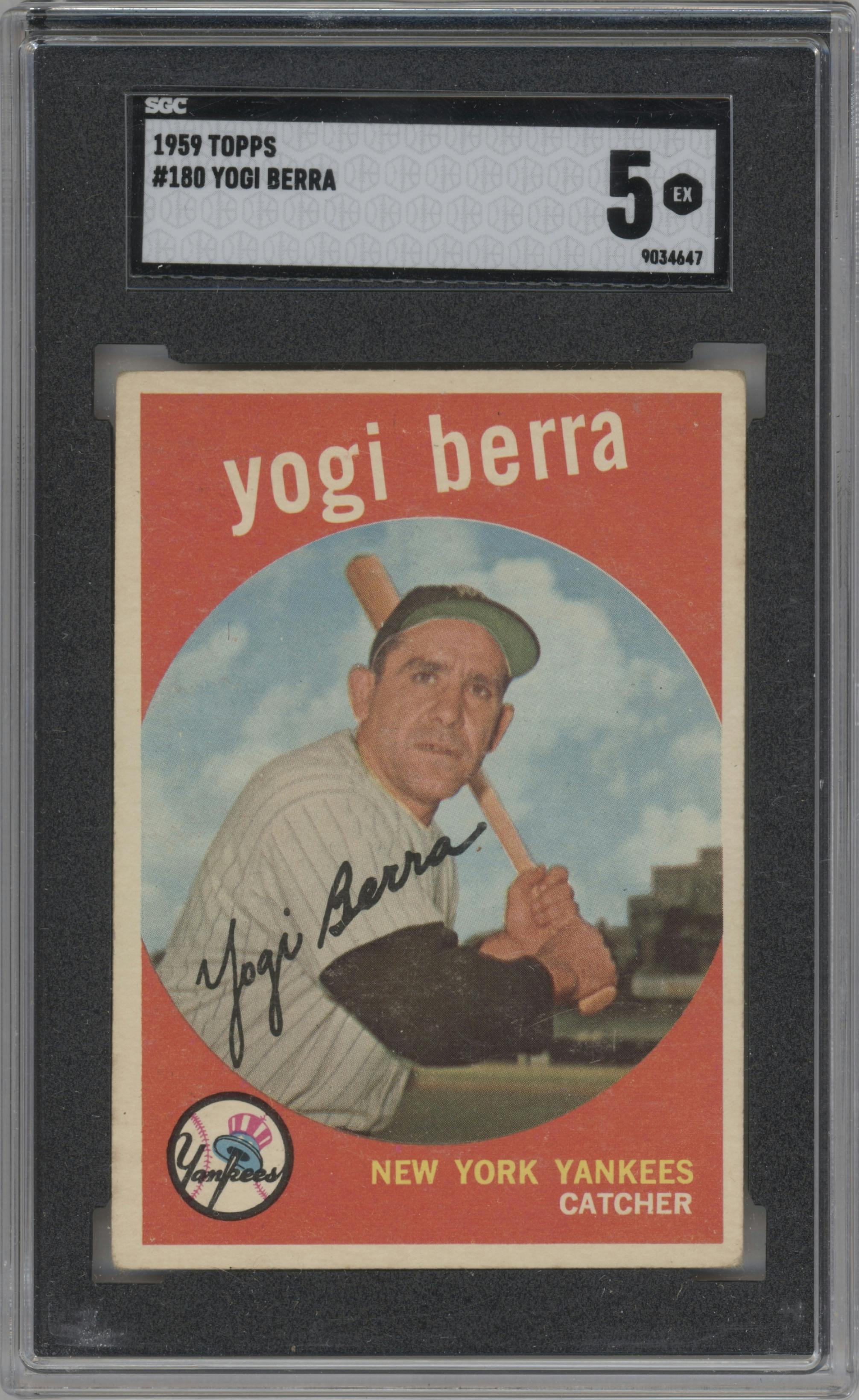 Yogi Berra from the 1959 Topps set graded by SGC and given an overall grade of 5.