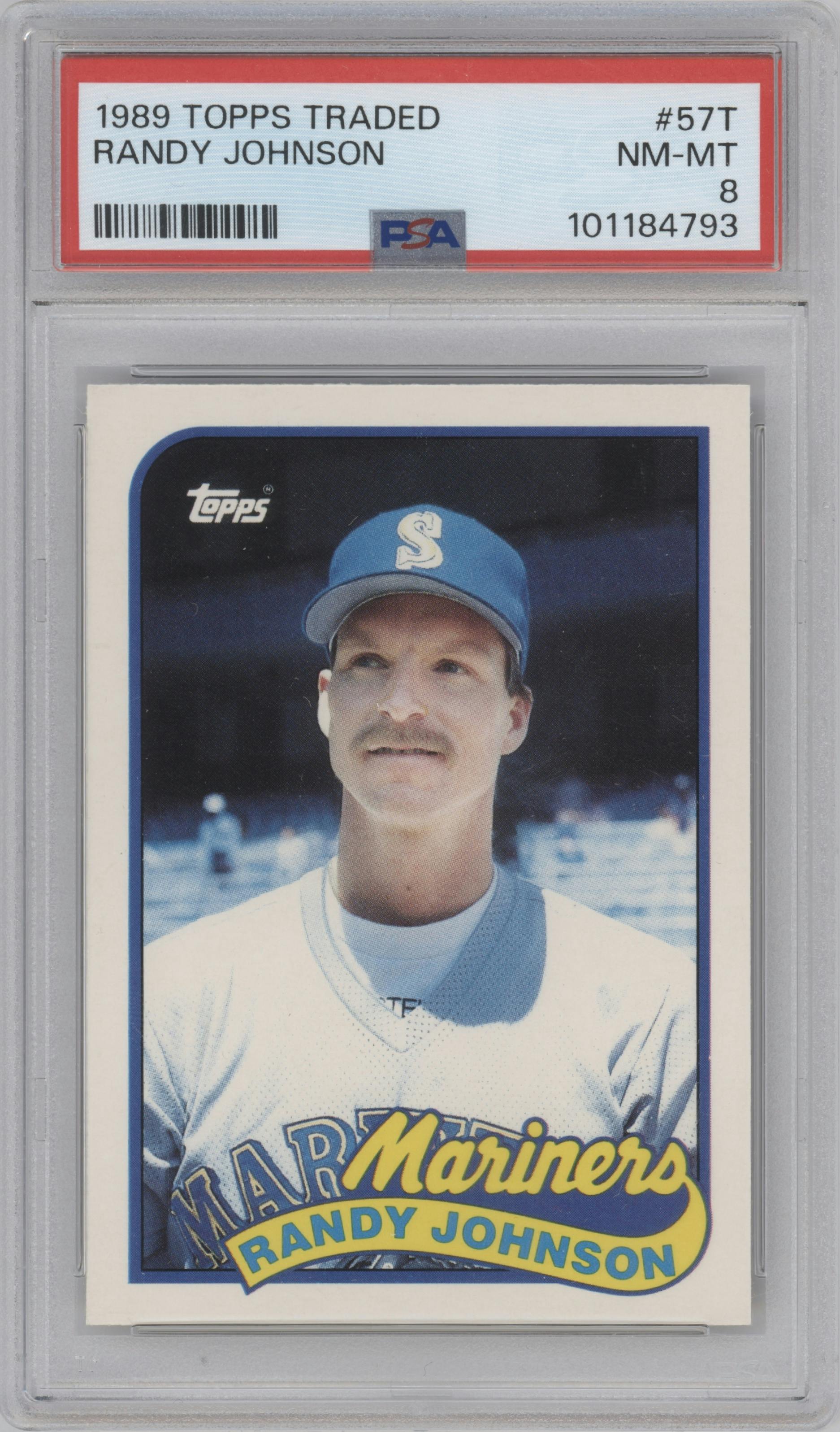Randy Johnson from the 1989 Topps Traded set graded by PSA and given an overall grade of 8.
