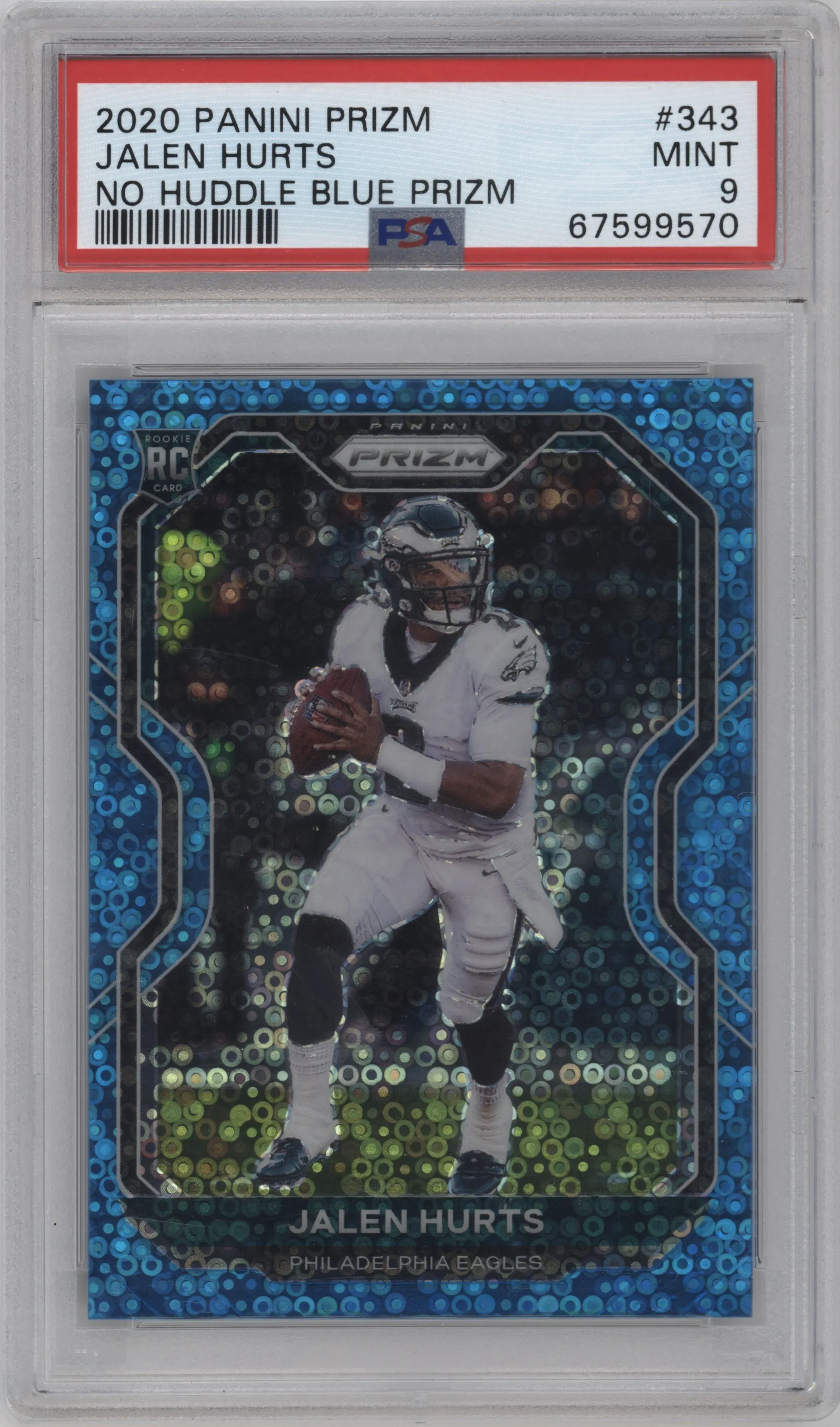 2020 Panini Prizm Jalen Hurts No Huddle Blue PSA 9