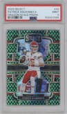 Patrick Mahomes II from the 2023 Panini Select set featuring a Dragon Scale parallel graded by PSA and given an overall grade of 9.
