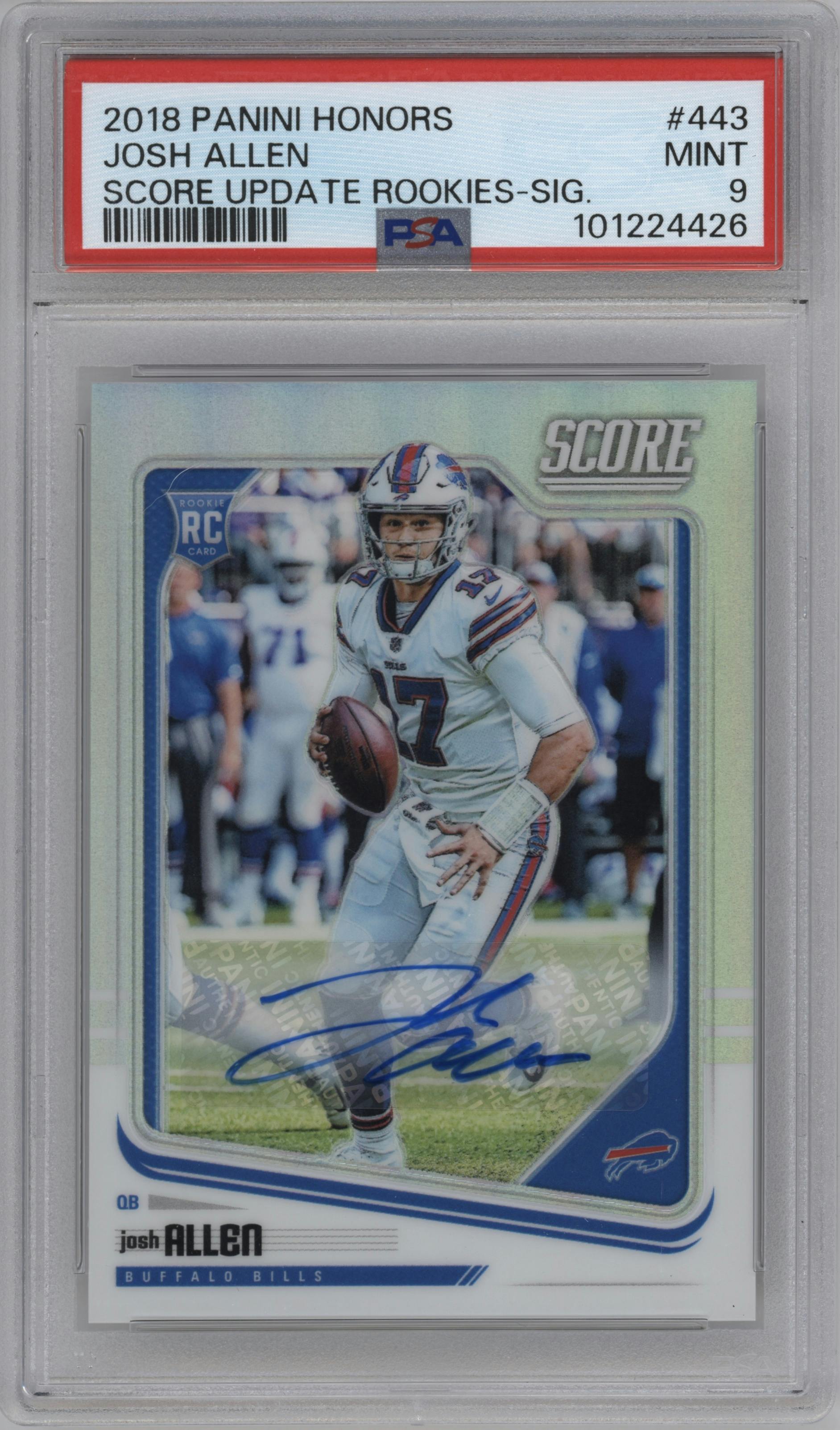 Josh Allen from the 2018 Panini Honors set graded by PSA and given an overall grade of 9.