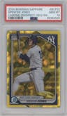 Spencer Jones from the 2024 Bowman Sapphire Edition set featuring a Yellow parallel graded by PSA and given an overall grade of 10.