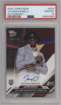 Jayden Daniels from the 2024 Topps Now set featuring a Full Color parallel graded by PSA and given an overall grade of 10.