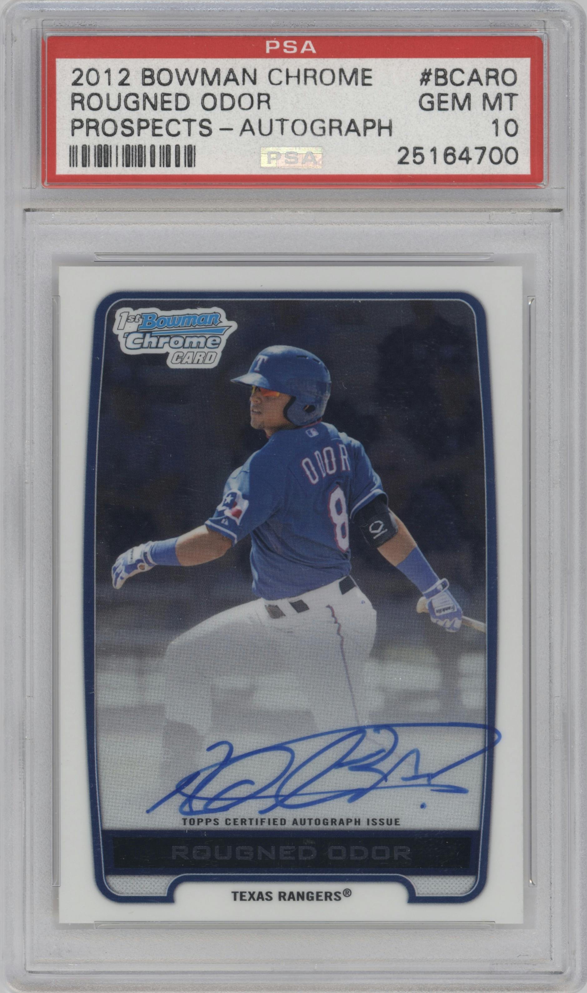 Rougned Odor  from the 2012 Bowman Chrome  set graded by PSA and given an overall grade of 10.