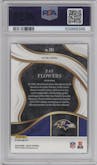 Zay Flowers from the 2023 Panini Select set featuring a Disco Red Prizm parallel graded by PSA and given an overall grade of 10.
