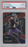 Zay Flowers from the 2023 Panini Select set featuring a Disco Red Prizm parallel graded by PSA and given an overall grade of 10.