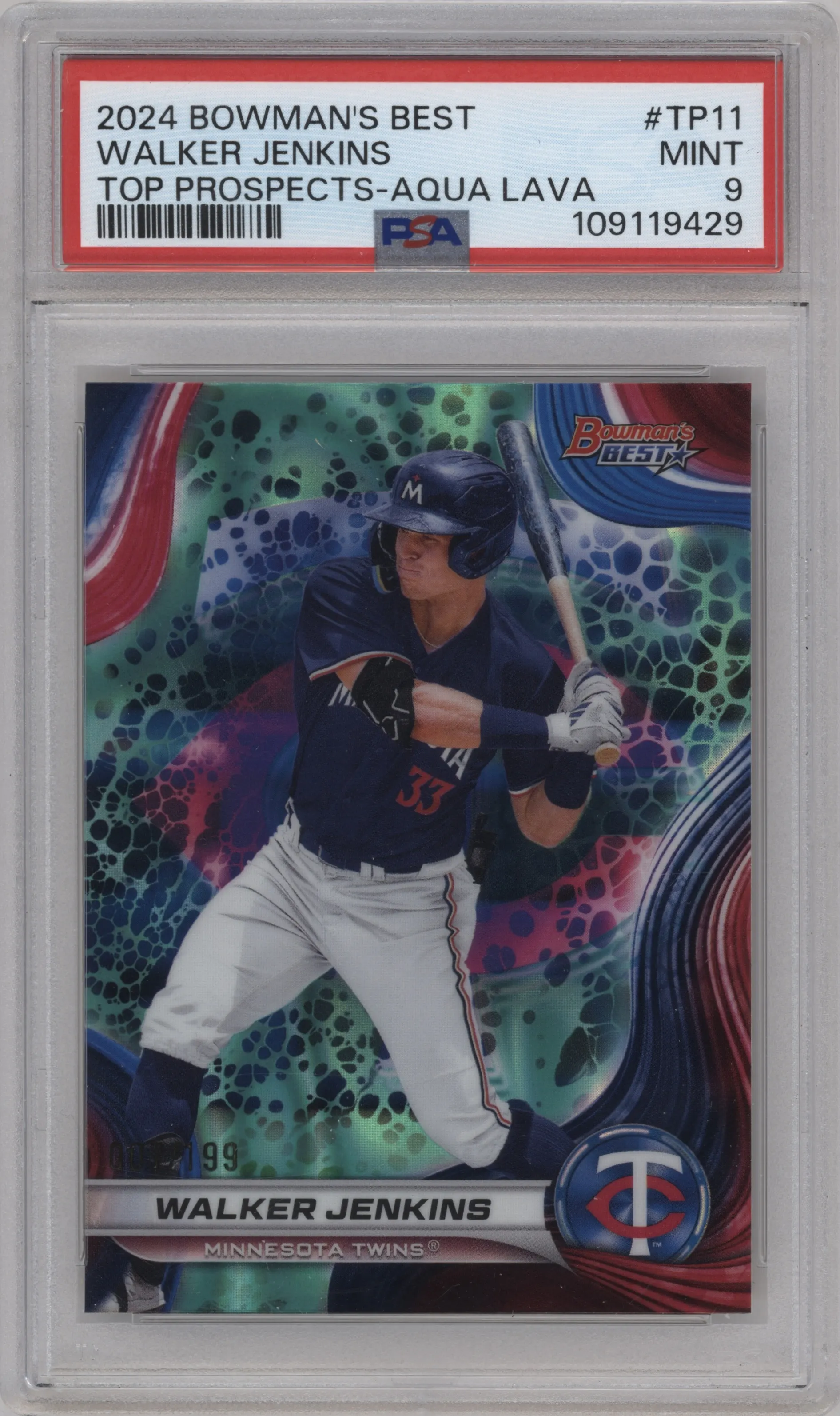 2024 Bowman's Best Top Prospects Walker Jenkins Aqua Lava Refractor #TP-11 PSA 9