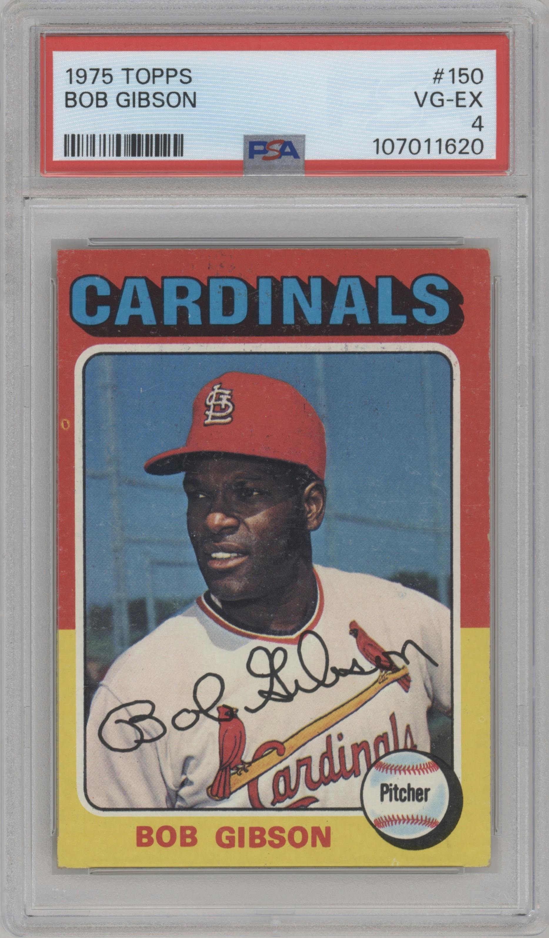 Bob Gibson from the 1975 Topps set graded by PSA and given an overall grade of 4.