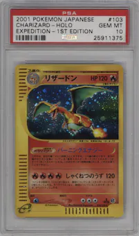 Charizard from the 2001 Pokemon Japanese set graded by PSA and given an overall grade of 10.