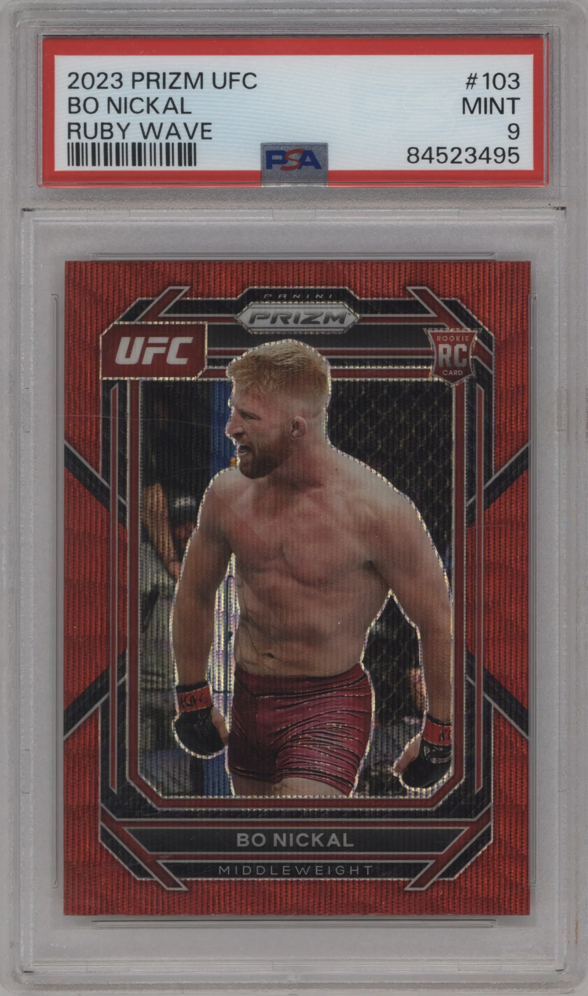 2023 Panini Prizm UFC Bo Nickal Ruby Wave #103 PSA 9