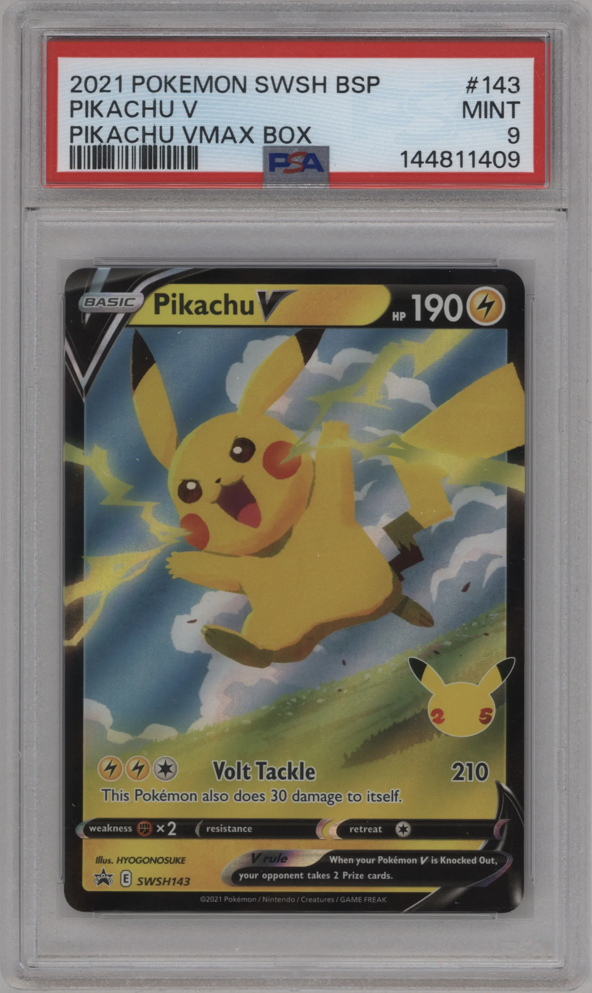2021 Pokemon SWSH Pikachu V Pikachu VMAX Box #SWSH143 PSA 9