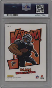 Bijan Robinson from the 2025 Panini Absolute set graded by PSA and given an overall grade of 10.