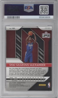 Shai Gilgeous-Alexander from the 2018-19 Panini Prizm set featuring a Red White Blue Prizm parallel graded by PSA and given an overall grade of 9.