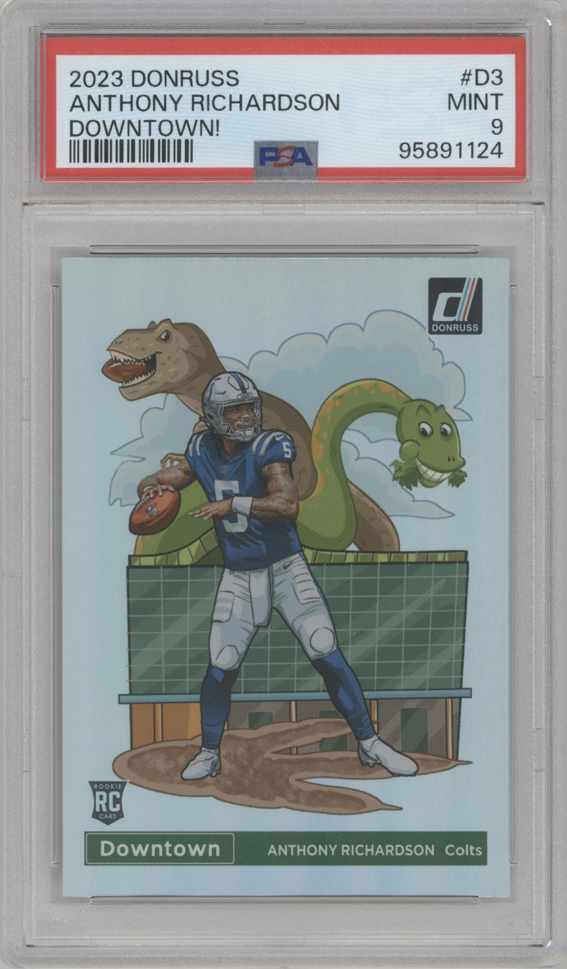  Anthony Richardson from the 2023 Panini Donruss set graded by PSA and given an overall grade of 9.
