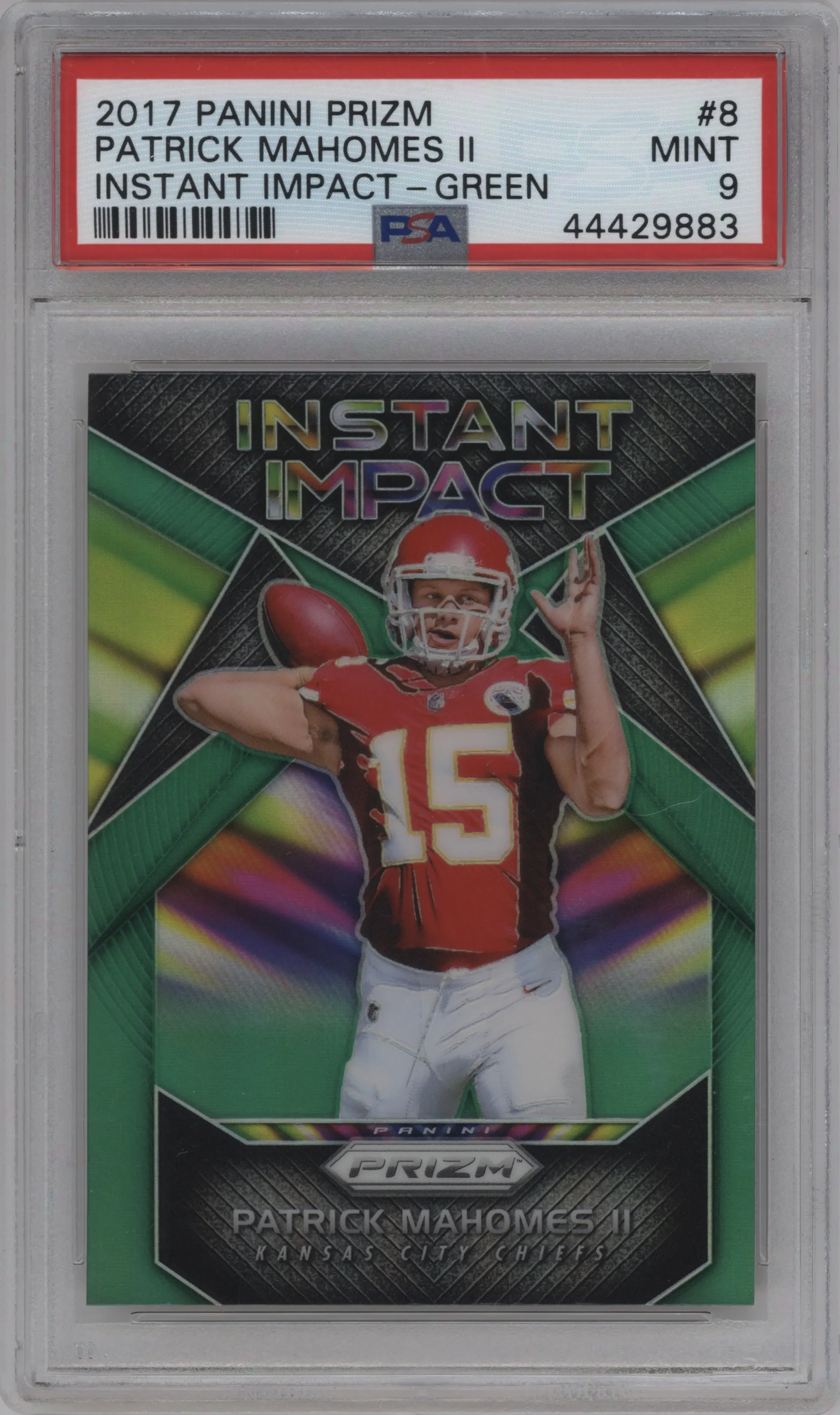 2017 Panini Prizm Instant Impact Patrick Mahomes II Green Prizm #8 PSA 9