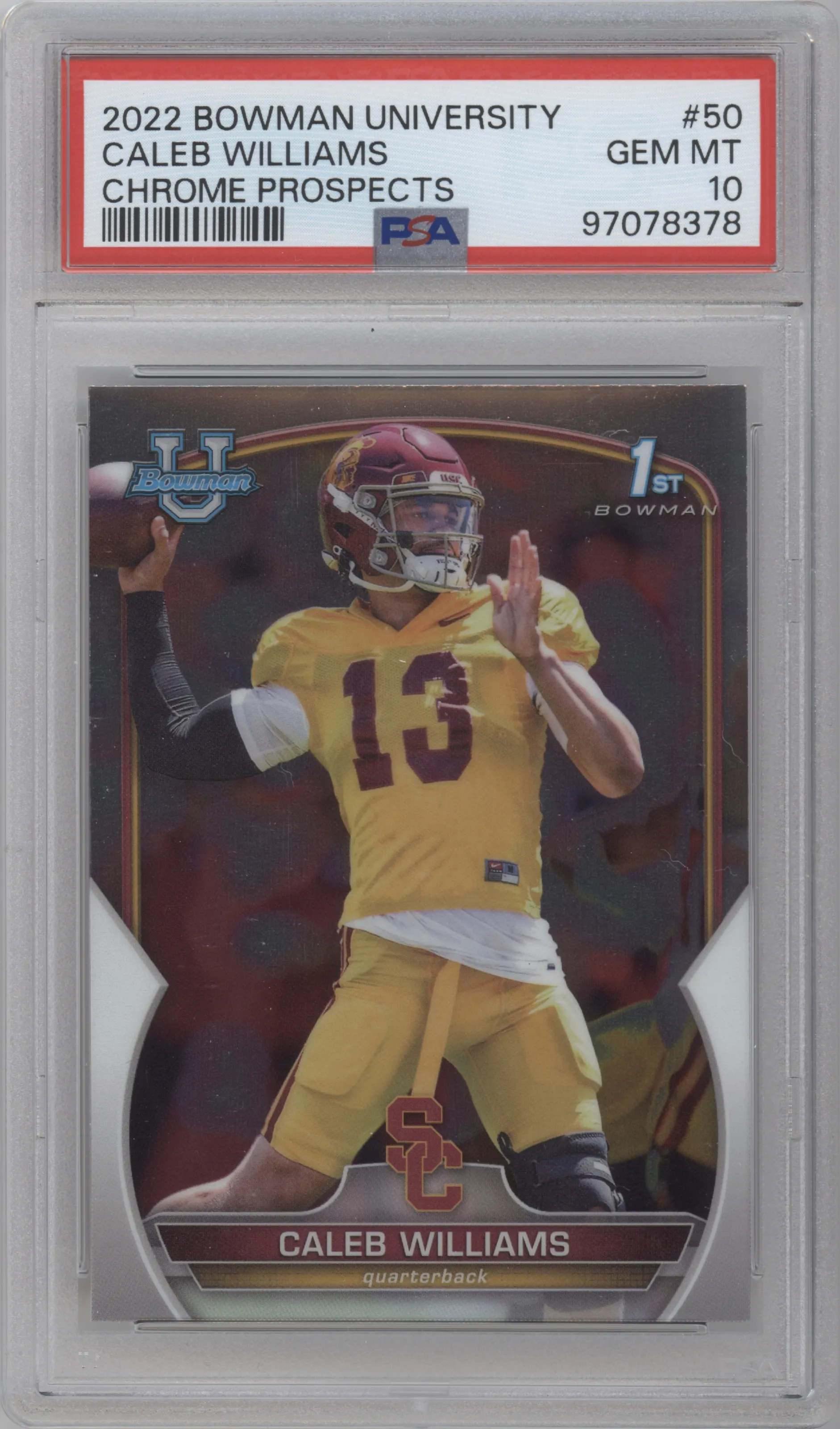 2022 Bowman University Chrome Caleb Williams #50 PSA 10