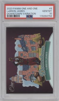 LeBron James from the 2023-24 Panini One and One set graded by PSA and given an overall grade of 10.