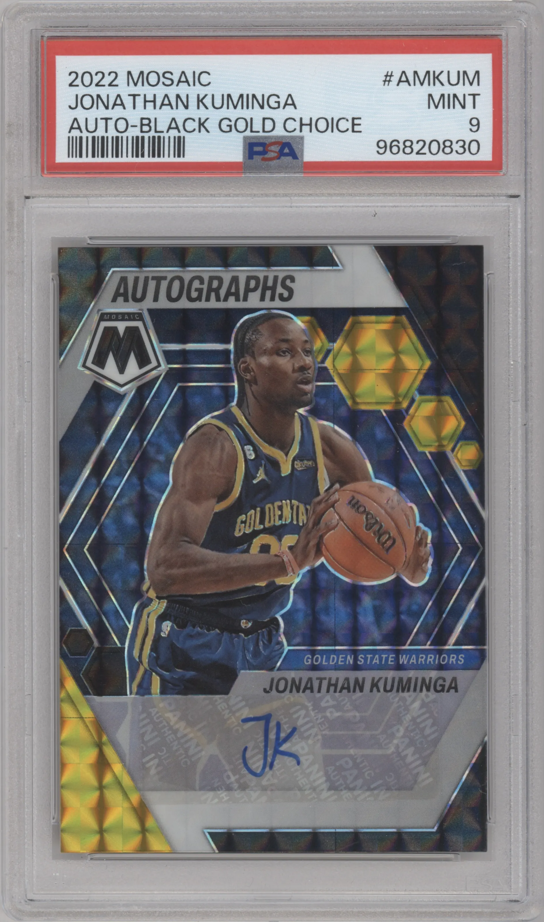 2022 Panini Mosaic Auto Jonathan Kuminga Choice Black Gold PSA 9