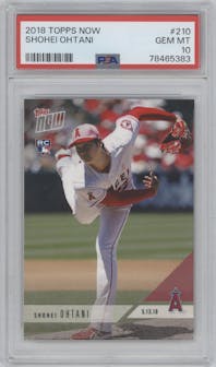 Shohei Ohtani from the 2018 Topps Now set graded by PSA and given an overall grade of 10.