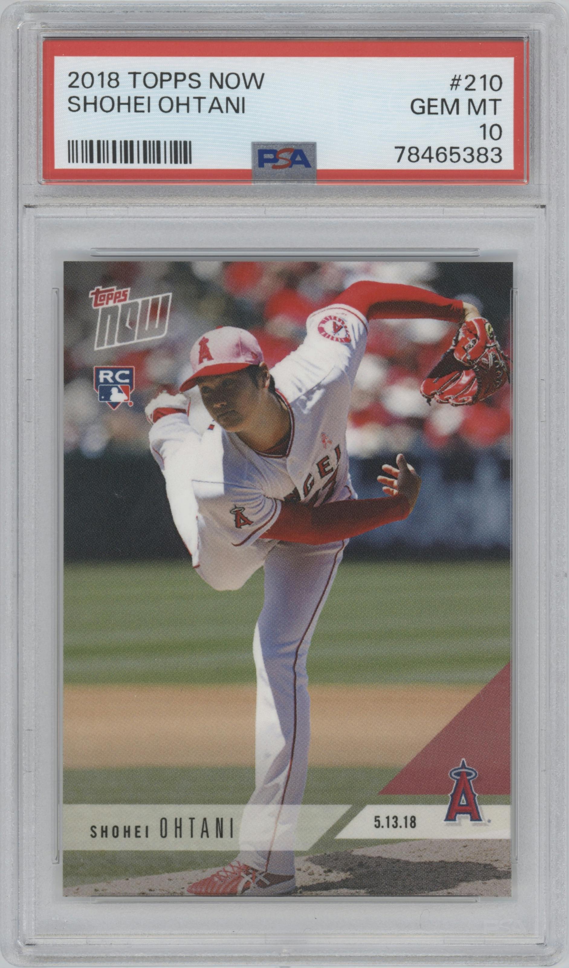 Shohei Ohtani from the 2018 Topps Now set graded by PSA and given an overall grade of 10.