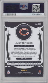 Justin Fields from the 2021 Panini Certified set featuring a Mirror Blue parallel graded by PSA and given an overall grade of 9.