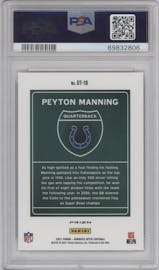 Peyton Manning from the 2021 Panini Donruss Optic set graded by PSA and given an overall grade of 10.