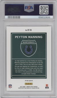 Peyton Manning from the 2021 Panini Donruss Optic set graded by PSA and given an overall grade of 10.