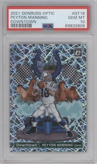 Peyton Manning from the 2021 Panini Donruss Optic set graded by PSA and given an overall grade of 10.