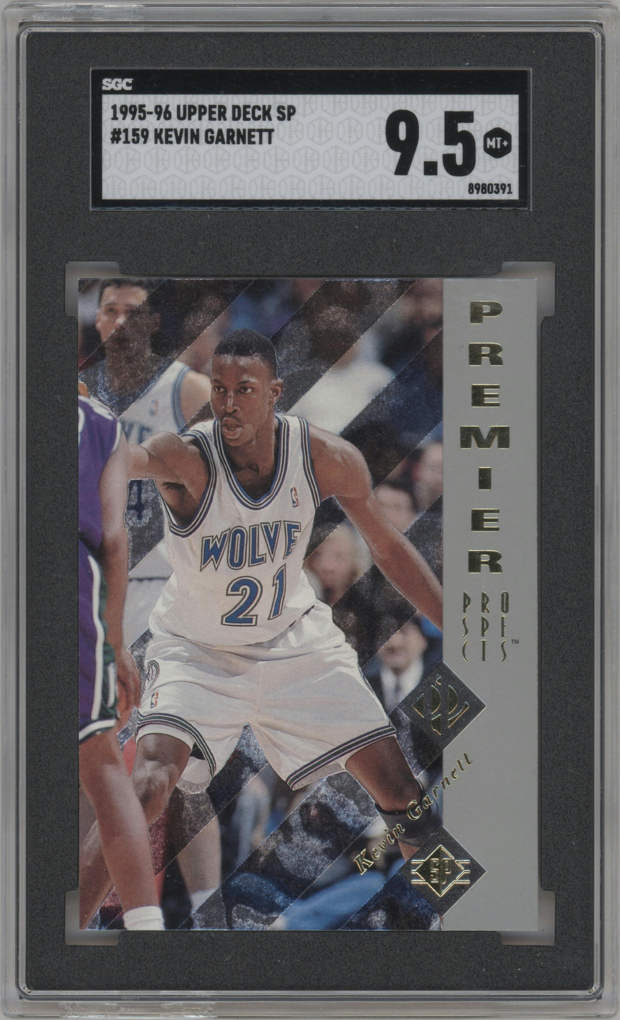 Kevin Garnett from the 1995-96 SP set graded by SGC and given an overall grade of 9.5.