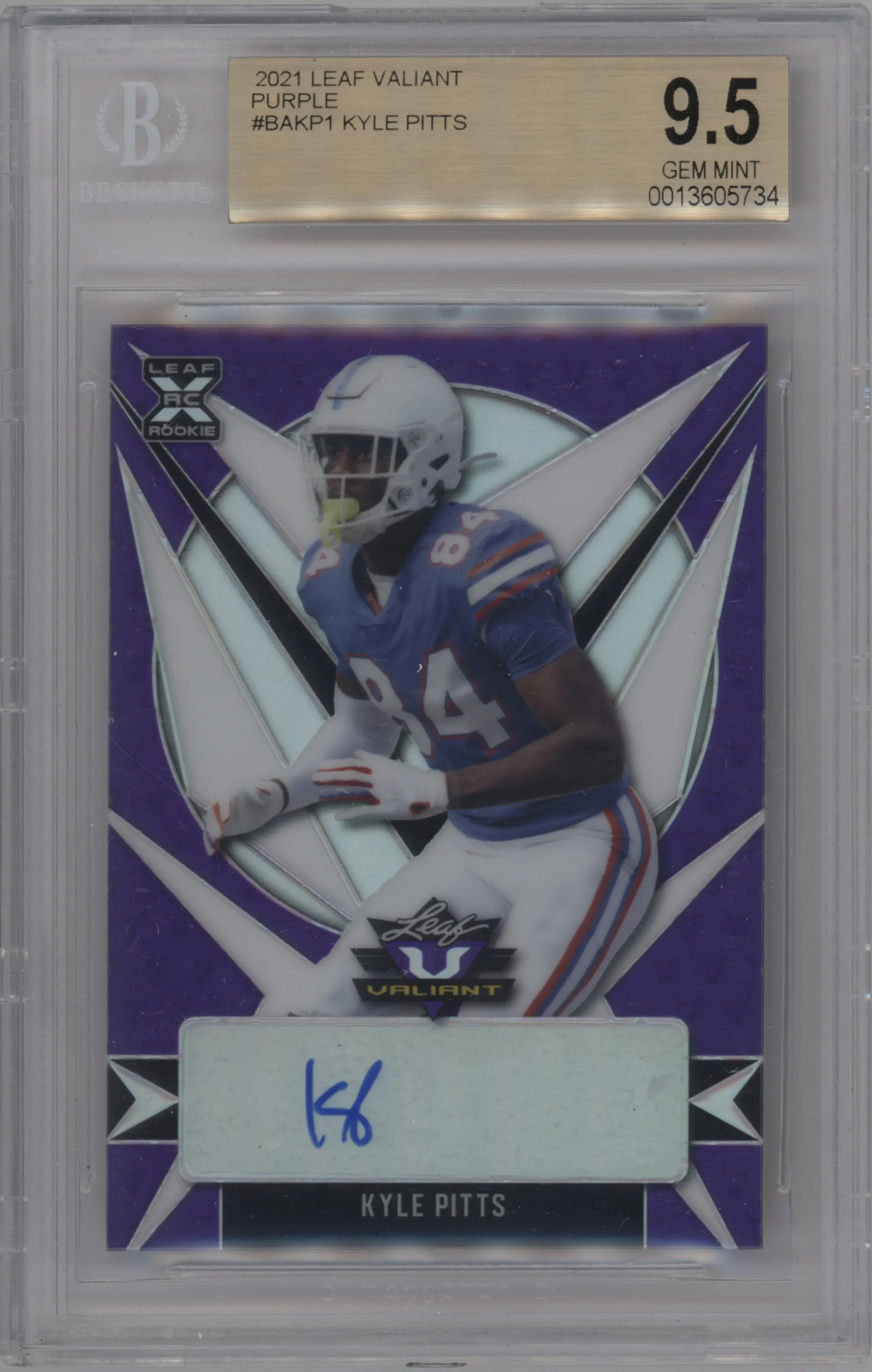2021 Leaf Valiant Auto Kyle Pitts Purple #BA-KP1 BGS 9.5
